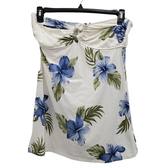 Leilani‎ Woman's Vintage White Blue Tropical Floral Halter Swim Dress Plus Sz 14 - Picture 1 of 6